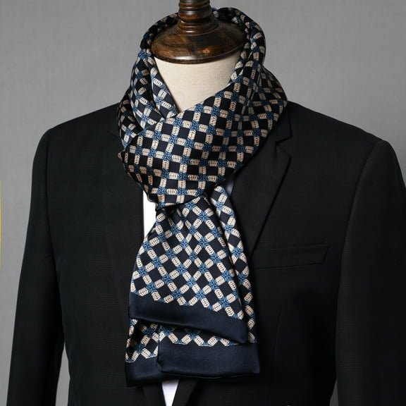 Elegant Men's Double Layer Silk Scarf - 100% Pure Silk Woven Party Neck Scarf for Business and Casual Wear, Sophisticated Suit Accessory