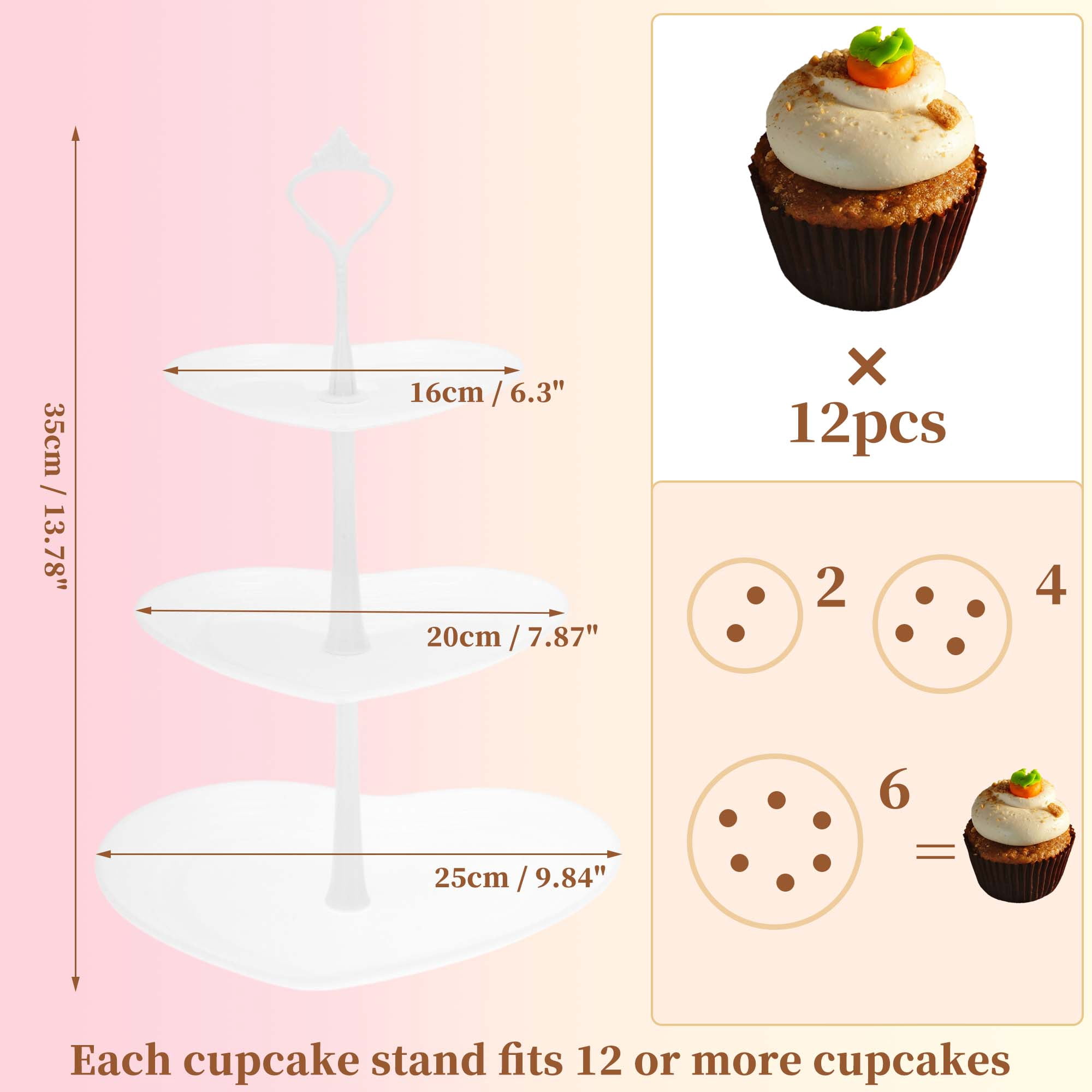 Unique Bargains 3-Layer Heart Shaped Cupcake Stand For Pastries Donuts White