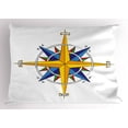 thumbnail image 1 of Compass Pillow Sham Colorful Vivid Design Windrose Marine Life Theme Sailing Journey Directions, Decorative Standard King Size Printed Pillowcase, 36 X 20 Inches, Yellow Night Blue, by Ambesonne, 1 of 2