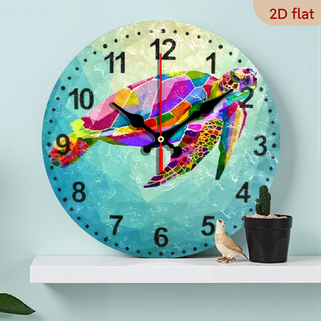 A 10-inch 2D flat Colorful Turtle theme wooden silent wall clock. It is an excellent choice for Halloween/Easter/Christmas gifts and is suitable for modern home decoration art.