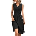 thumbnail image 2 of ITSAME Women's Smocked Midi Dress, Sleeveless Solid Color V Neck Elegant Formal Holiday Dresses Black L, 2 of 9