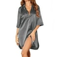 thumbnail image 3 of SMZ Pure color silky sexy shirt women comfortable and smooth wear women's long pajamas outside the home, 3 of 5