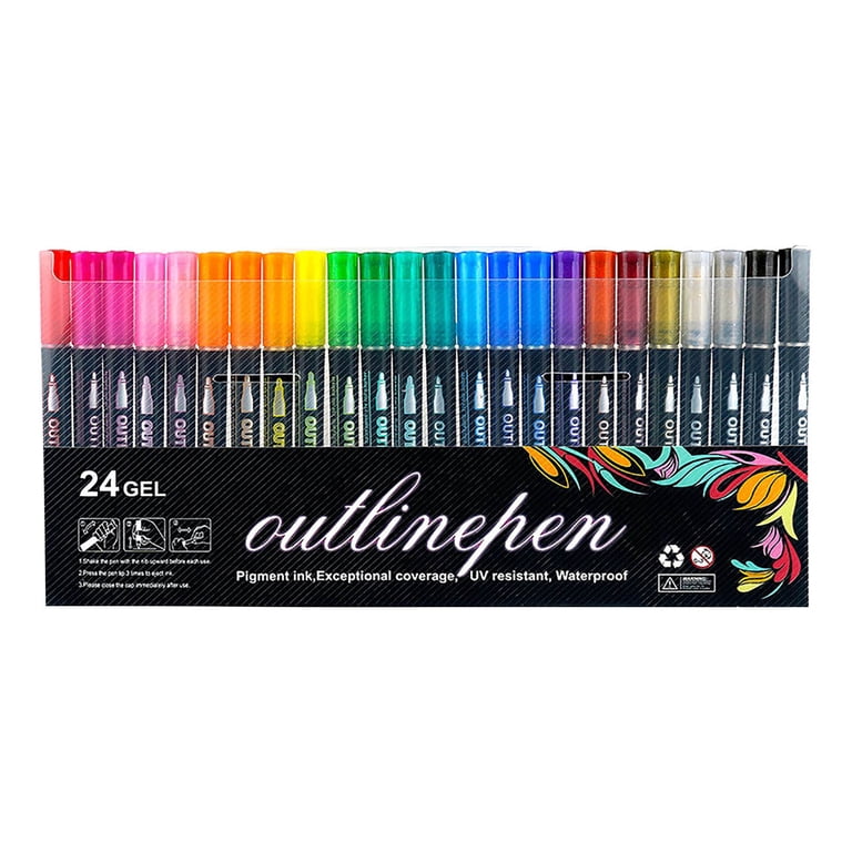Outline In Color 2枚セット Double Line Outline Markers, Outline Markers 8 Colors Outline Pens