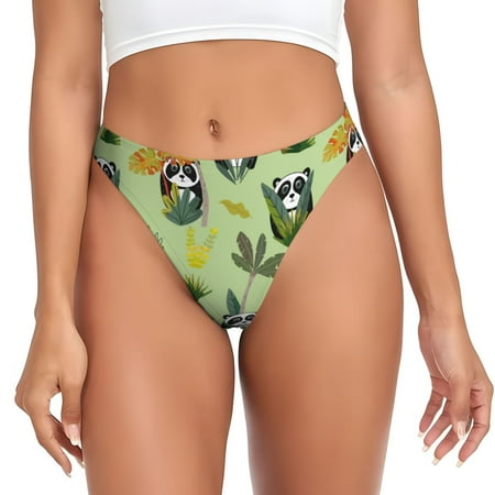Qokaie Cute Panda Bear In Greenery Forest Printed Women s Cotton Thong Underwear  Sexy Breathable Panties G-string-Large