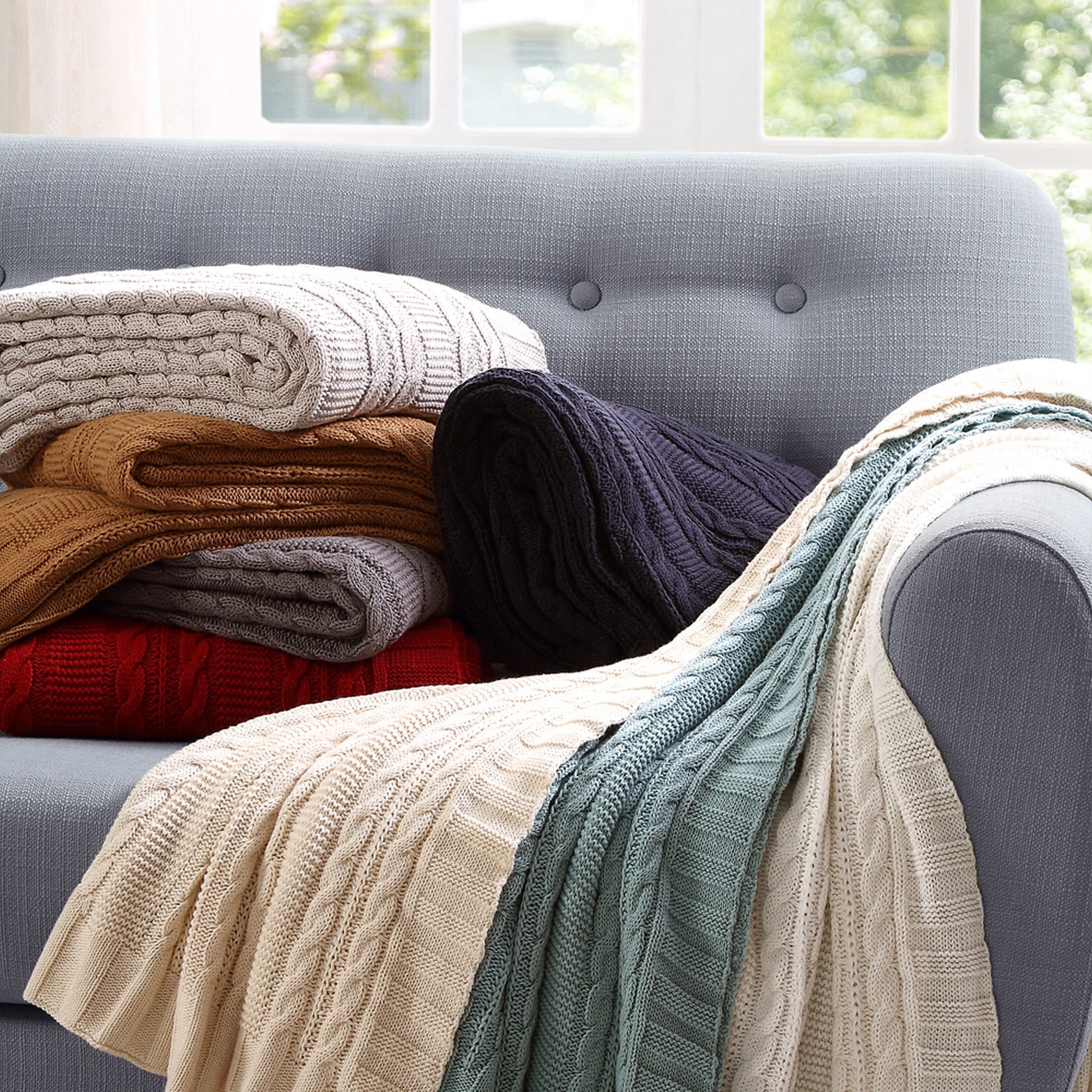VCNY Home Dublin Navy Cable Knit Cotton Throw, 50" x 70"