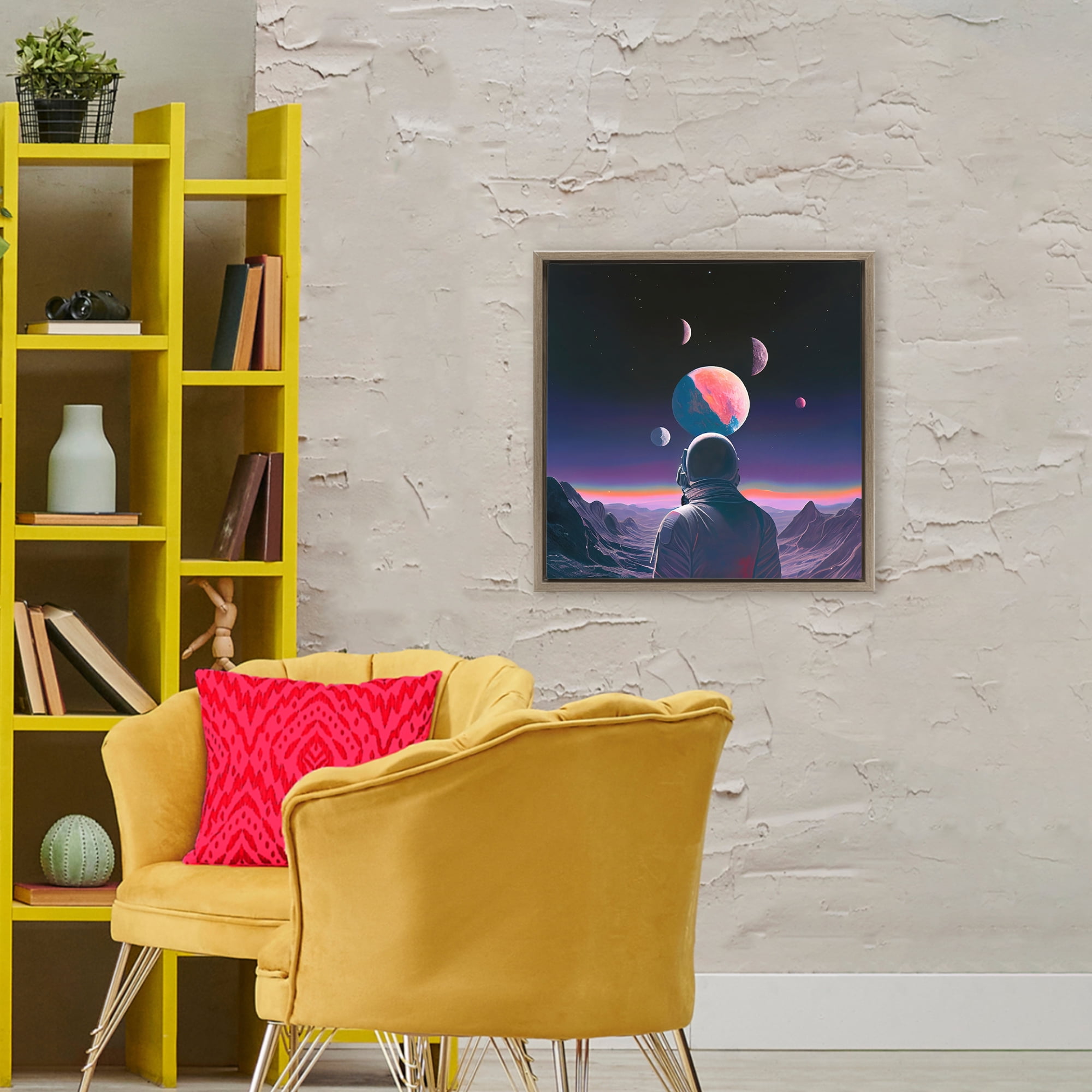 Astronaut & Purple Toned Terrain Brown Framed Floater Canvas Wall Art, design by Sasha
