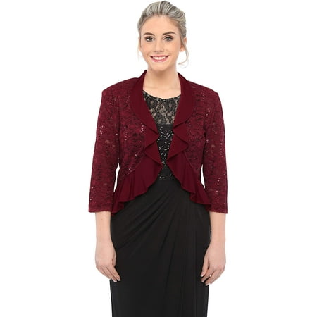 SLEEKTRENDS Lace Bolero Jackets for Women Ruffled Front Dress Cover Up Lace  Cardigan with Sequin | Walmart Canada