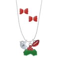 thumbnail image 1 of Delight Jewelry Silvertone Little Bird Initial - X - Christmas Kiss Charm Necklace and Stud Earrings, 1 of 4