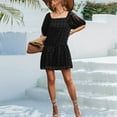 thumbnail image 7 of Mrat Womens Lantern Sleeve Wool Ball Squares Collar Casual Dress Loose Mini Dress Sundress S-34 Black XL, 7 of 7