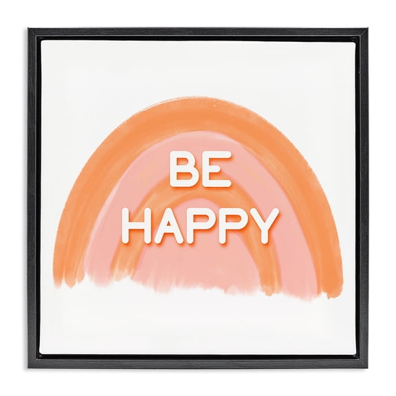 Stupell Industries Contemporary Orange Be Happy Black Floating Frame Canvas Art, 18 x 18, by Amber Clarkson