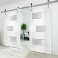 thumbnail image 3 of Modern Double Barn Door 72 x 80 inches with Opaque Glass / Sete 6933 White Silk / Stainless Steel 13FT Rail Track Set / Solid Panel Interior Doors, 3 of 6