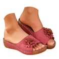thumbnail image 3 of Slippers for Women,Stylish Opentoe Wedges With Leather Top And Flower Slippers Are Comfortable Shoes With Temperament,Womens Slippers,Red,7.5, 3 of 9