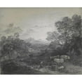 thumbnail image 2 of Thomas Gainsborough 14x12 Black Ornate Wood Framed Double Matted Museum Art Print Titled: Wooded Landscape with Herdsmen and Cattle, Buildings on a Hill, and Rustic Lovers (ca. 1770), 2 of 5