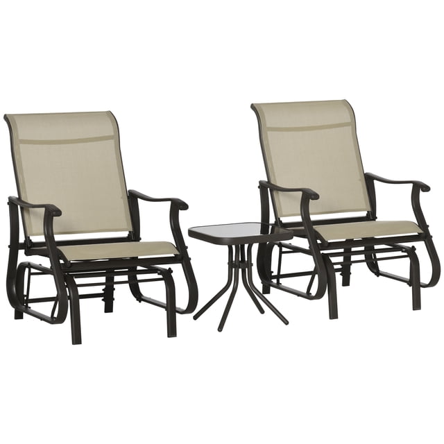 CoSoTower 3PCs Gliding Rocking Chair & Bistro Tea Table Set, Mixed Grey