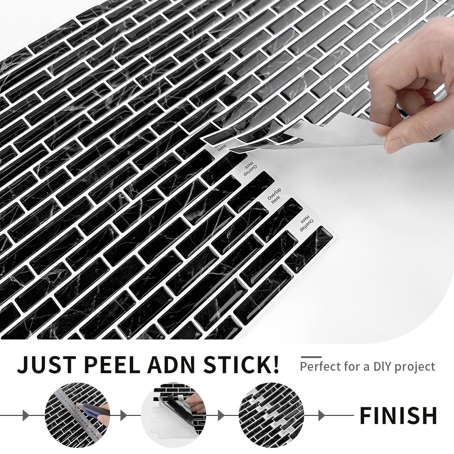 10-Sheet Peel and Stick Kitchen Backsplash Tiles, 12"x12" Self-Adhesive Marble Grey Wall Tiles for Kitchen and Bathroom