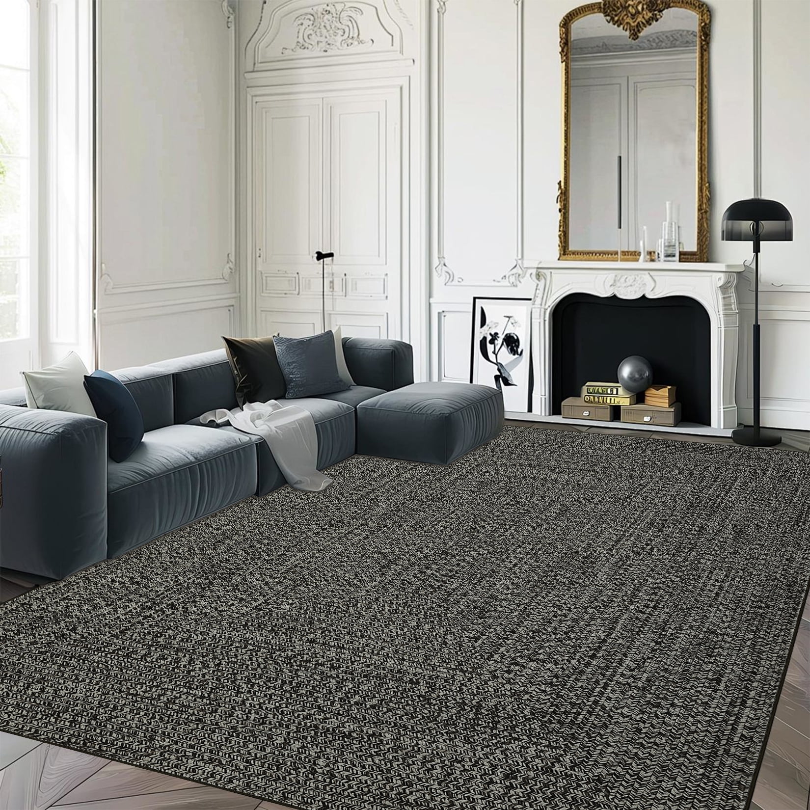 Tzou Braid Print Area Rug, Non-Slip Low Pile Washable Carpet for Living Room, Bedroom, Office