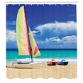 thumbnail image 3 of Ambesonne Holiday Shower Curtain, Ocean Sailing Exotic, 69"Wx75"L, Blue Cream, 3 of 5