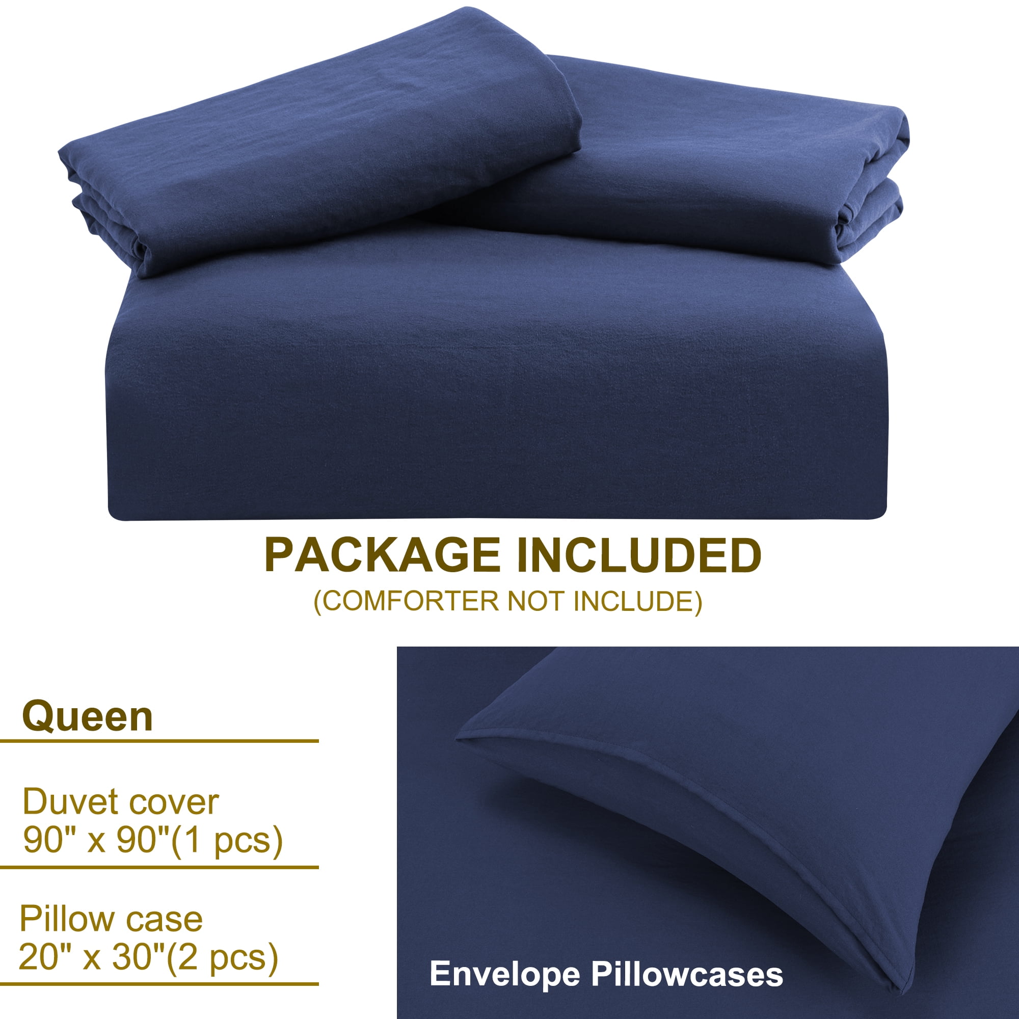 Unique Bargains 100% Microfiber Soft 3 Pieces Duvet Cover Set Queen Navy Blue