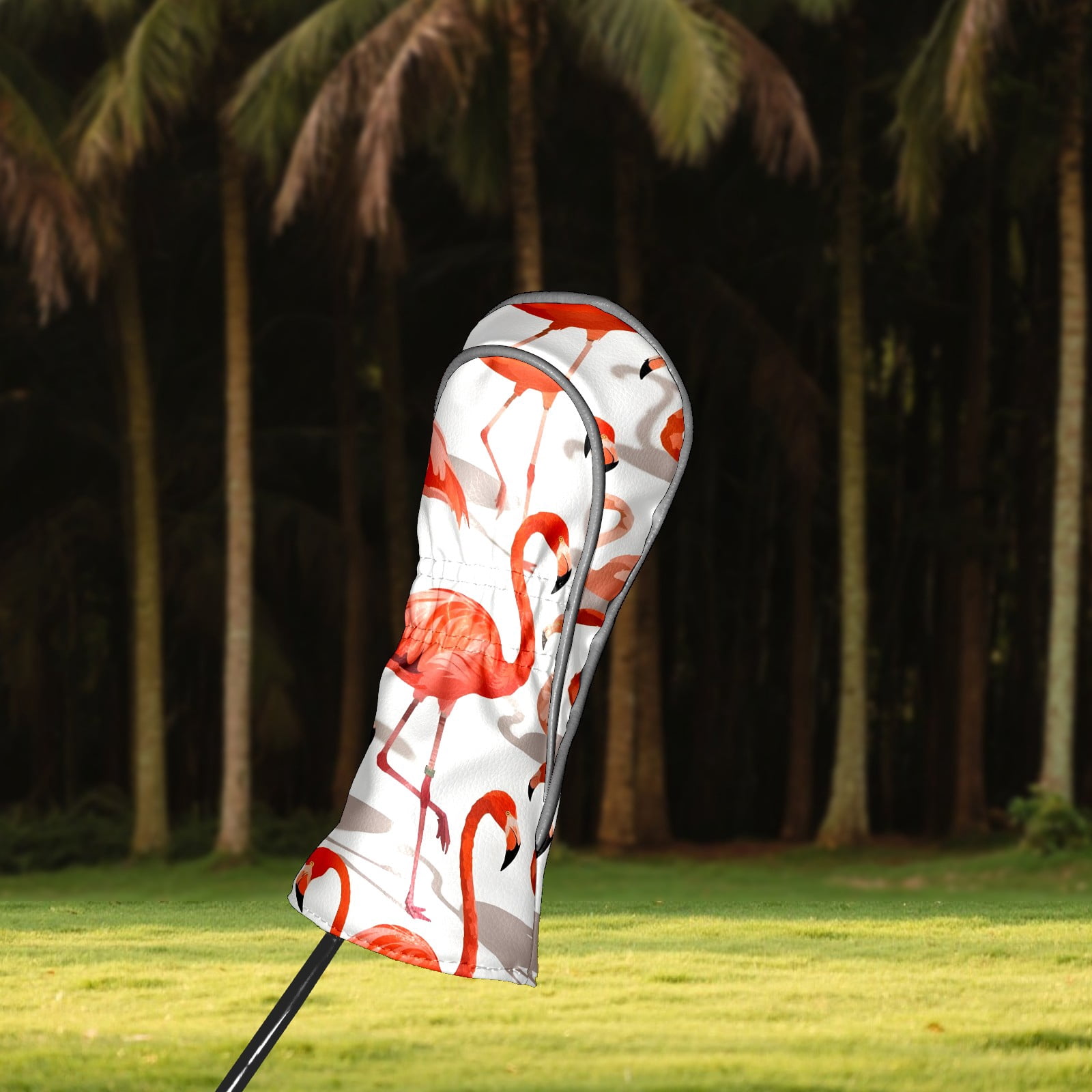 Golf Club Covers, Red Flamingo Premium PU Leather Driver Hybrid Putter Head Covers with Velvet Lining, Waterproof Golf Gifts for Men Women