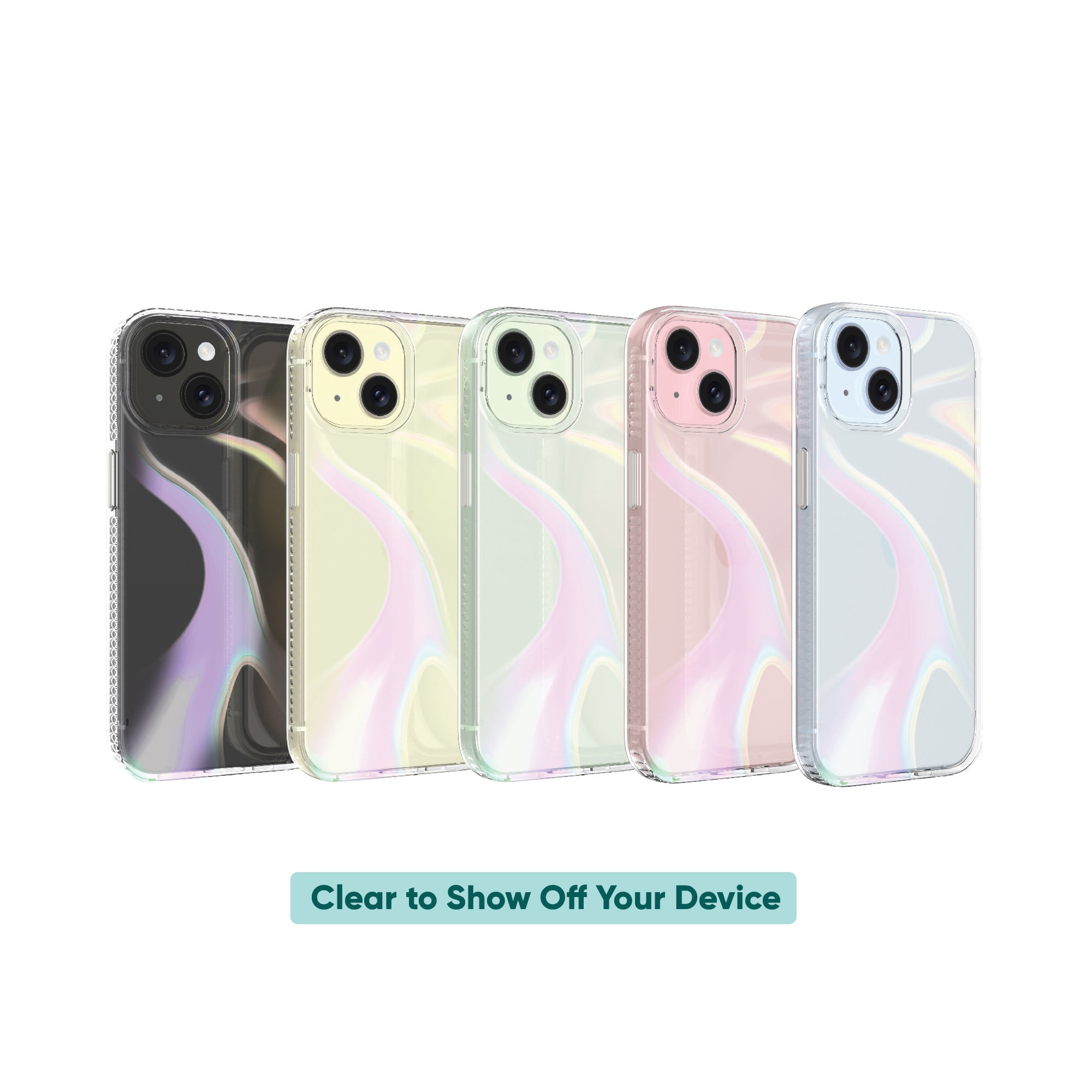 onn. Phone Case for iPhone 17e / iPhone 16e / iPhone 15 / iPhone 14 / iPhone 13 - Clear Iridescent