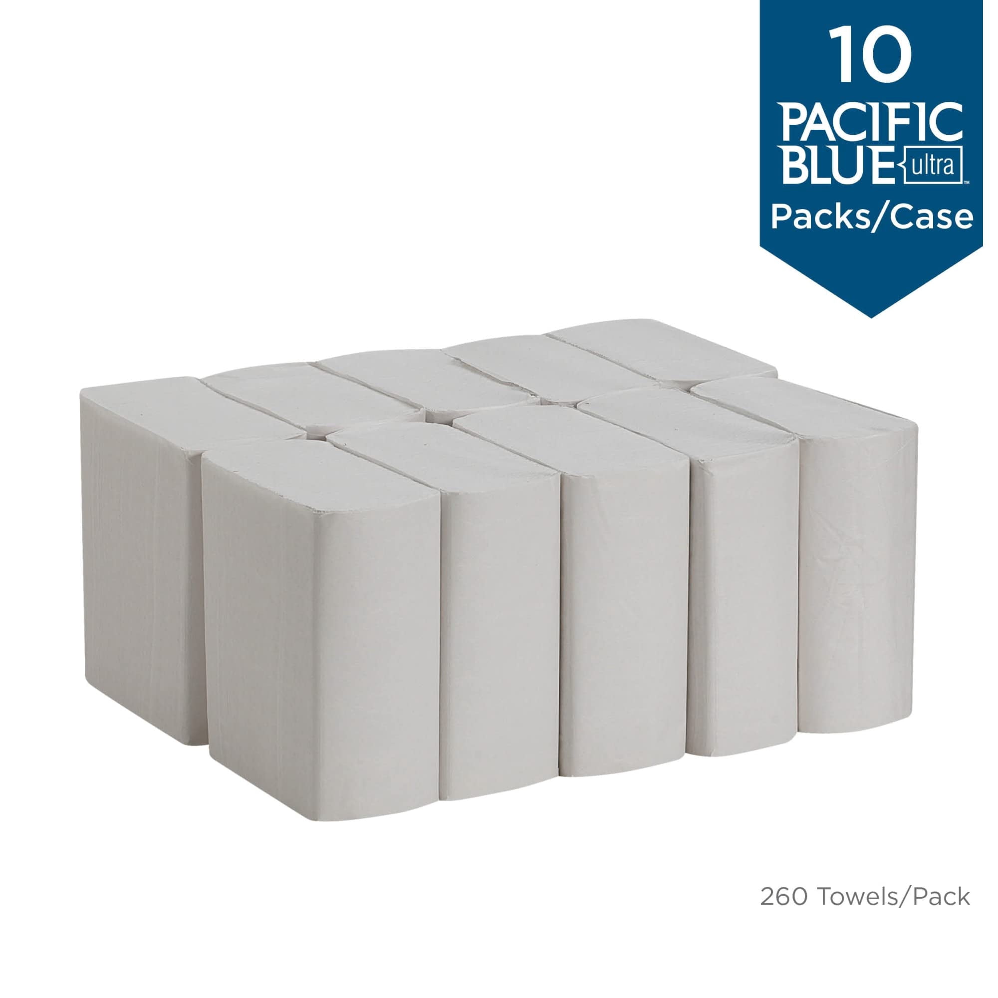 Pacific Blue Ultra® by GP PRO, 1-Ply, Z-Fold Paper Towels, 8" X 10.8", 40% Recycled, White, 260 Sheets per Pack, 10 Pack