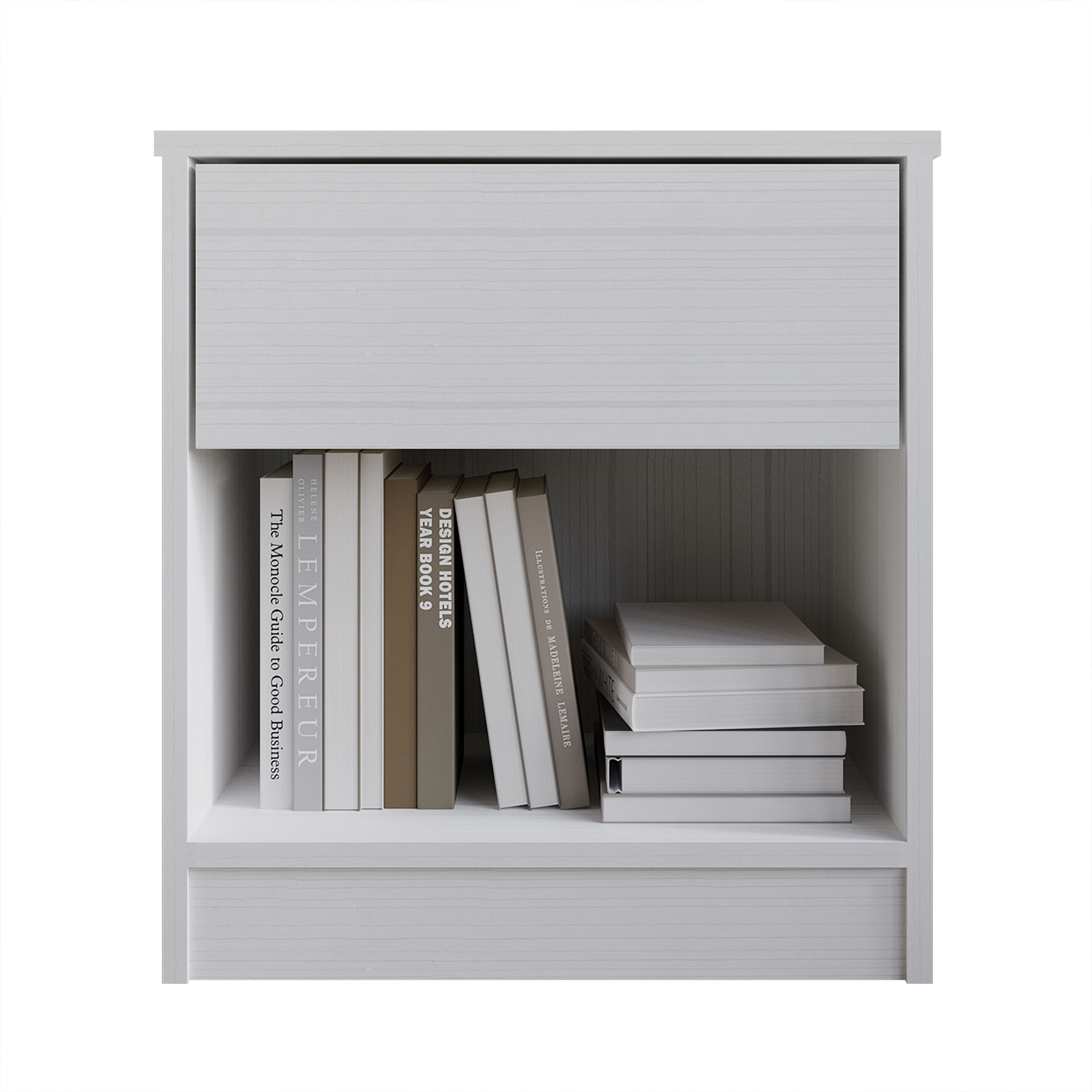 Castle Place Minimalist Nightstand with 1 Drawer, White