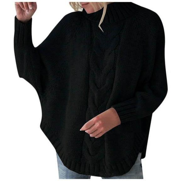 Fesfesfes Women Sweaters Casual Long Sleeve Half High Collar Bat Sleeve All-match Sweater Plus Size $10
