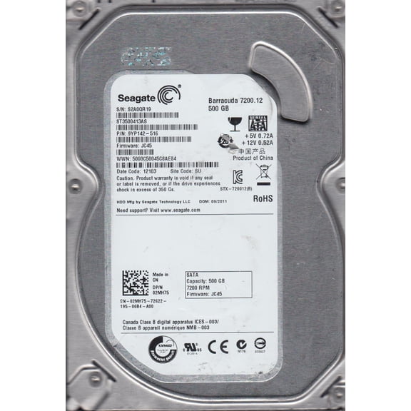 ST3500413AS, S2A, SU, PN 9YP142-516, FW JC45, Seagate 500GB SATA 3.5 Hard Drive