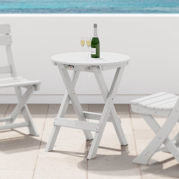WestinTrends Malibu HDPE Outdoor 24.5 Inch Round Portable Folding Patio Dining Table, White