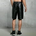 thumbnail image 6 of zeranth Men Summer Shorts Elastic Drawstring Waist Faux Leather Shorts Pockets Solid Color Wide Leg Shorts Streetwear, 6 of 7