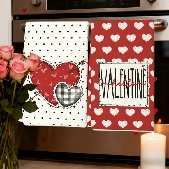 Lekihaqq Happy Valentine's Day Kitchen Towels, Super Soft Absorbent Dish Drying Cloths, High Durability Polyester Tea Towels for Cooking Baking Cleaning Decor