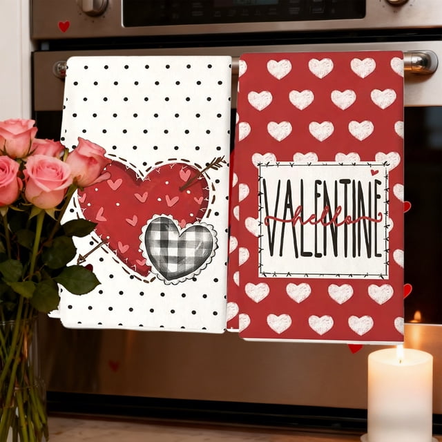 Lekihaqq Happy Valentine's Day Kitchen Towels, Super Soft Absorbent Dish Drying Cloths, High Durability Polyester Tea Towels for Cooking Baking Cleaning Decor