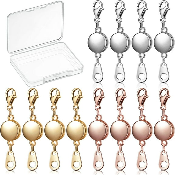 12 Pieces Locking Magnetic Jewelry Clasp Round Necklace Clasp Closures Bracelet Extender for Jewelry Making (Gold, Silver, Rose Gold)