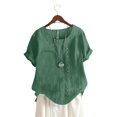 thumbnail image 5 of Conairie Women Linen Shirts Solid Short Sleeve Regular Fit Crew Neck Button Shirt Comfortable Soft Basic Work Tee Vacation Clothes Mint Green M, 5 of 7
