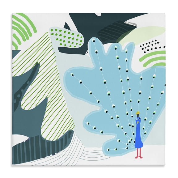 Stupell Industries Whimsical Patterned Peacock Animals Painting Wrapped Canvas Art Print Wall Art, 17 x 17