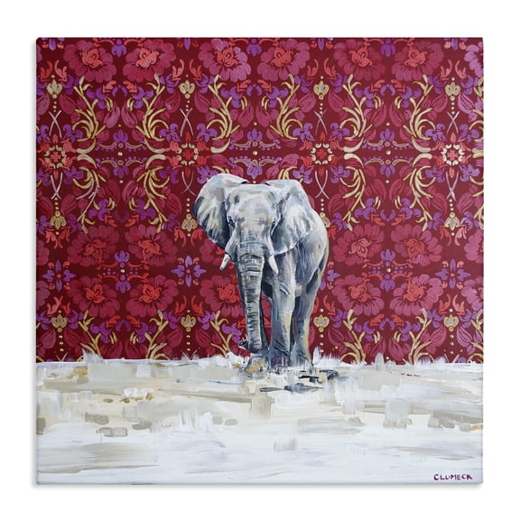 Stupell Industries Eclectic Elephant Standing Intricate Red Floral Pattern Canvas Art, 17 x 17, by Alana Clumeck