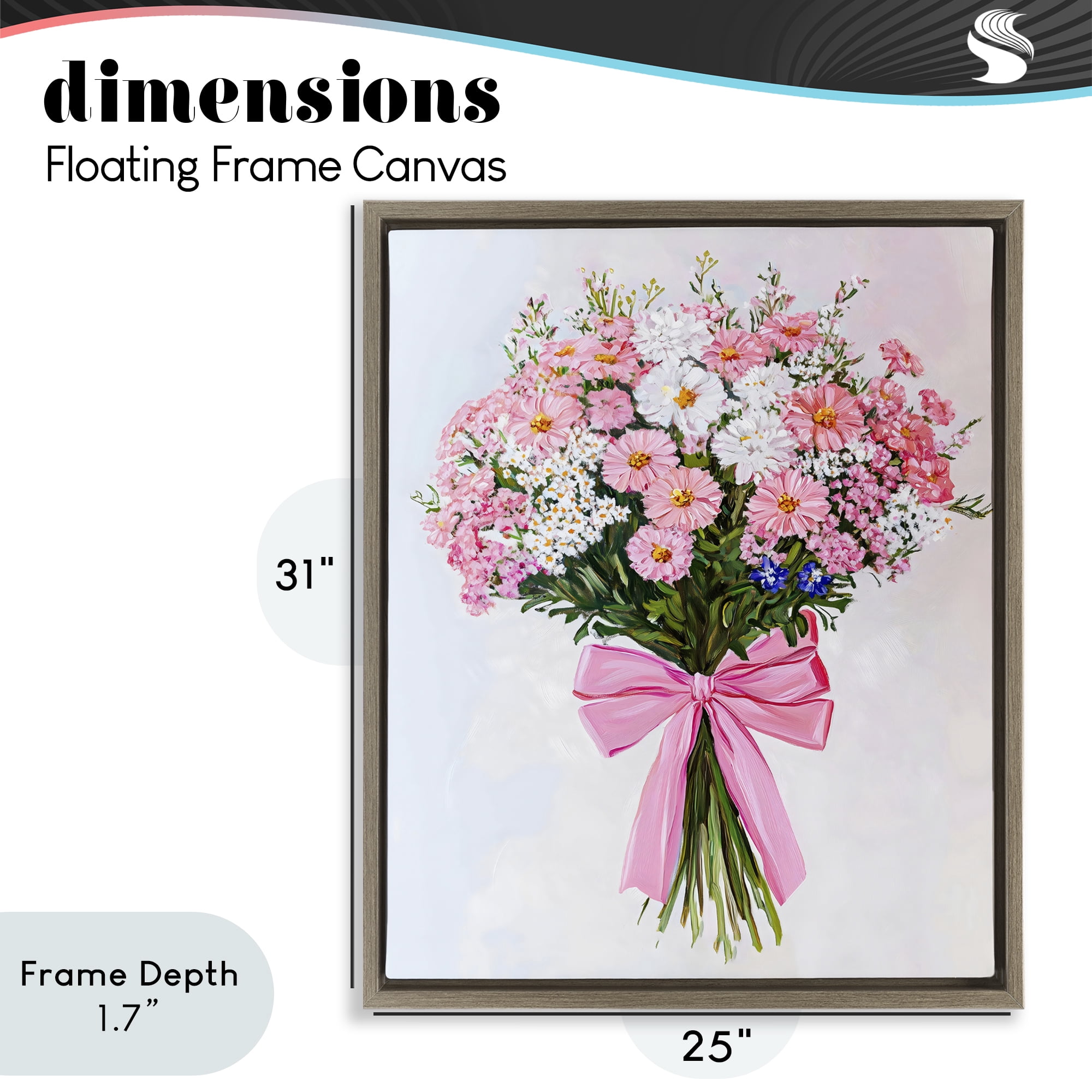 Stupell Industries Pink & White Tied Flower Bouquet Brown Framed Floater Canvas Wall Art, design by The Prints Vibe