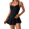 thumbnail image 3 of Traje de Baño de una Pieza con Falda Fruncida Cruzada para Mujer Negro L, 3 of 6