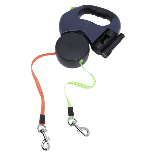 Dual Dog Retractable Leash, 360 Swivel Nylon Rope Pet Walking Leash One Handed Brake Reflective Walking Leash for 2 Medium Small Dogs