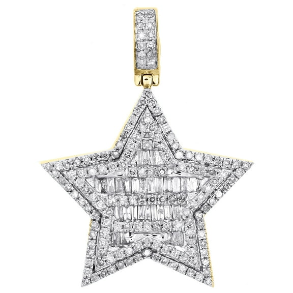 10K Yellow Gold Baguette Diamond Super Star Pendant 1.25" Statement Charm 3/4 CT