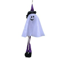Halloween Hanging Ghost Decoration with Witch Hat and Striped Legs Indoor Outdoor Spooky Decor, 3.5 Feet