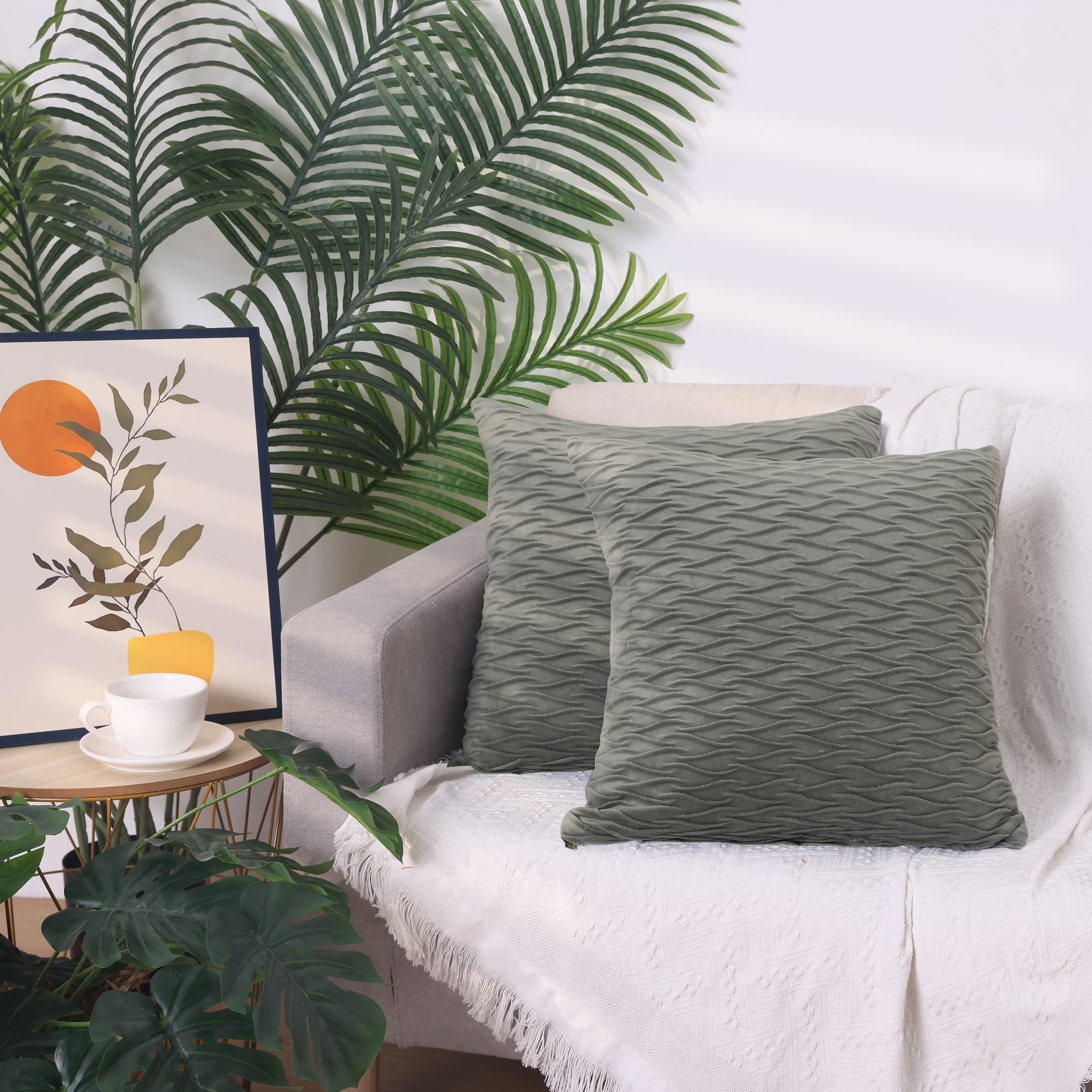 Unique Bargains 4 Solid Striped Square Decorative Throw Pillow Covers Textured Pillowcases Dark Gray 18" x 18"