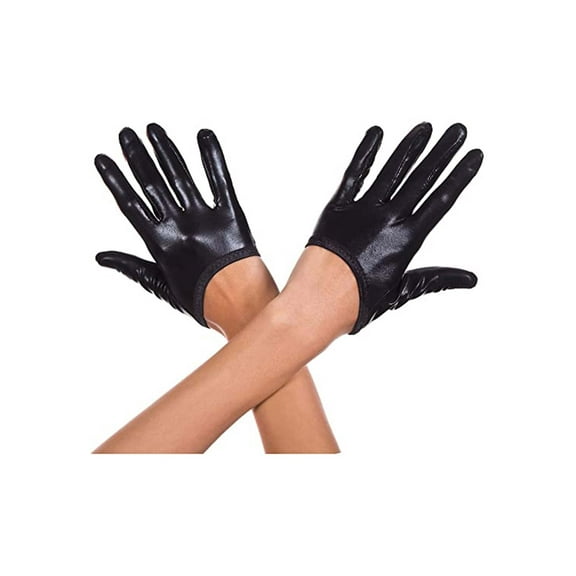 Short wet look gloves 484-BLACK