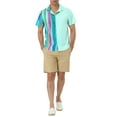 thumbnail image 2 of MODA NOVA Big & Tall Men's Color Block Short Sleeve Button Striped Shirts Mint LT, 2 of 5