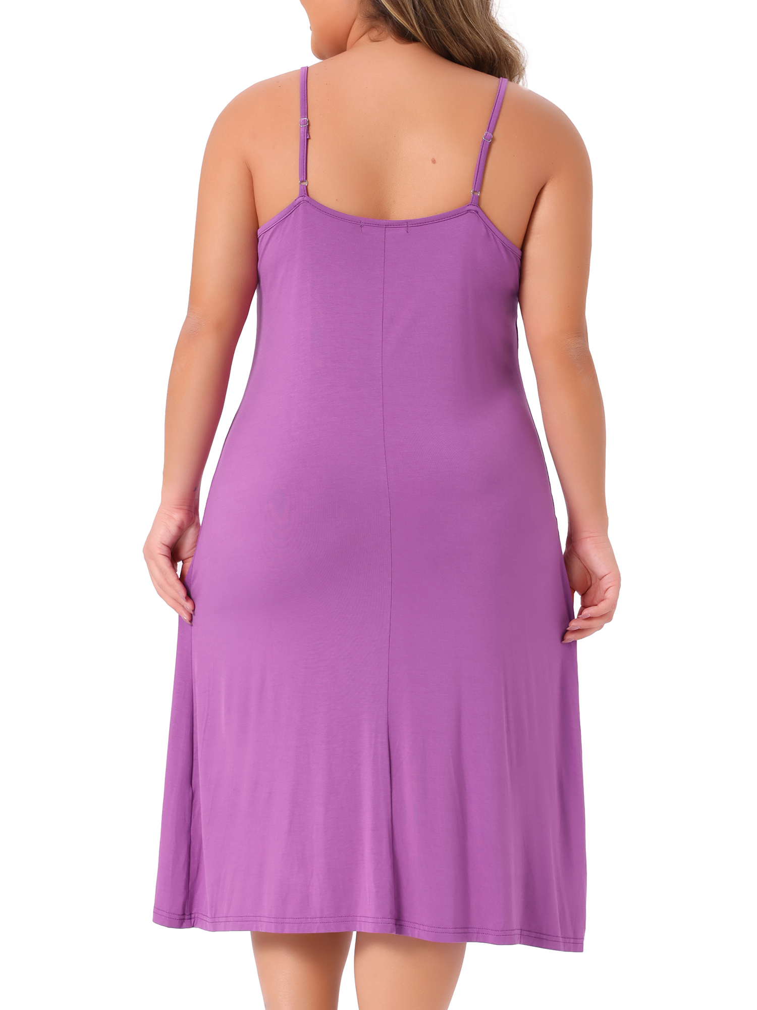 DARING DIVA Women's Plus Size Spaghetti Strap Full Slip Midi Nightgown 2X Purple