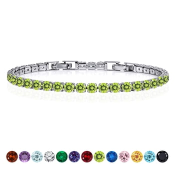 JeenMata 5.5 Carat Round Cut August - Peridot - Birthstone Tennis Bracelet Eternity Design - White Gold Plating, Female, Adult