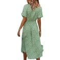 thumbnail image 6 of Canrulo Women Summer Floral Print Short Sleeve Deep V Neck Casual Belted Big Button Belted Dresses Loose Shirt Dress Green L, 6 of 10