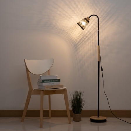 Tall Standing Lamp with 360 Adjustable Swing Arm, Industrial Reading Black