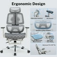 thumbnail image 3 of Hramk Ergonomic Office Desk Chair with Footrest, All-Mesh Reclining Computer Gaming Chair with Adjustable Backrest, Adjustable Seat Depth, Adaptive Lumbar Support, 350lb, Light Gray, 3 of 8