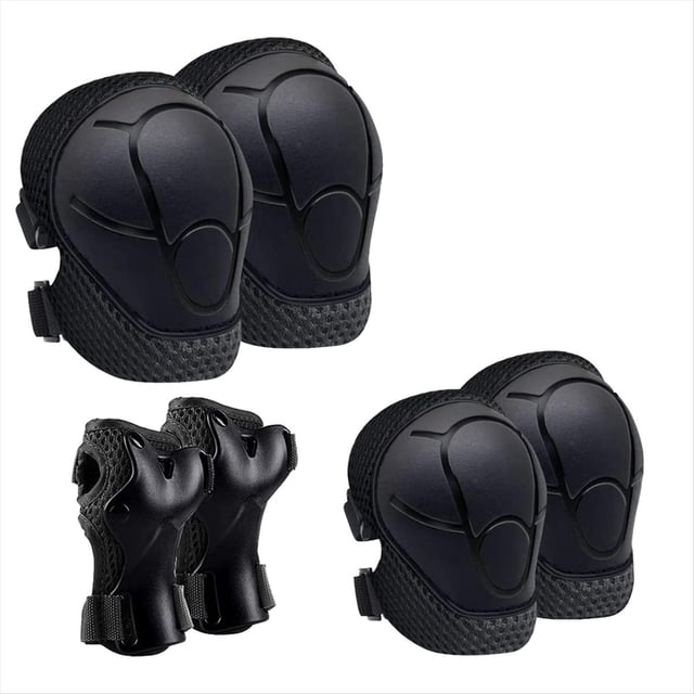 Rodilleras para Niños, Juego de Coderas, Equipo de Protección para Niños Pequeños, Rodilleras para Niñas y Niños con Muñequeras, Color Negro